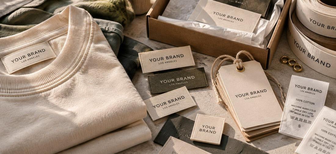 Custom woven and printed labels, hang tags and packaging for a private label brand